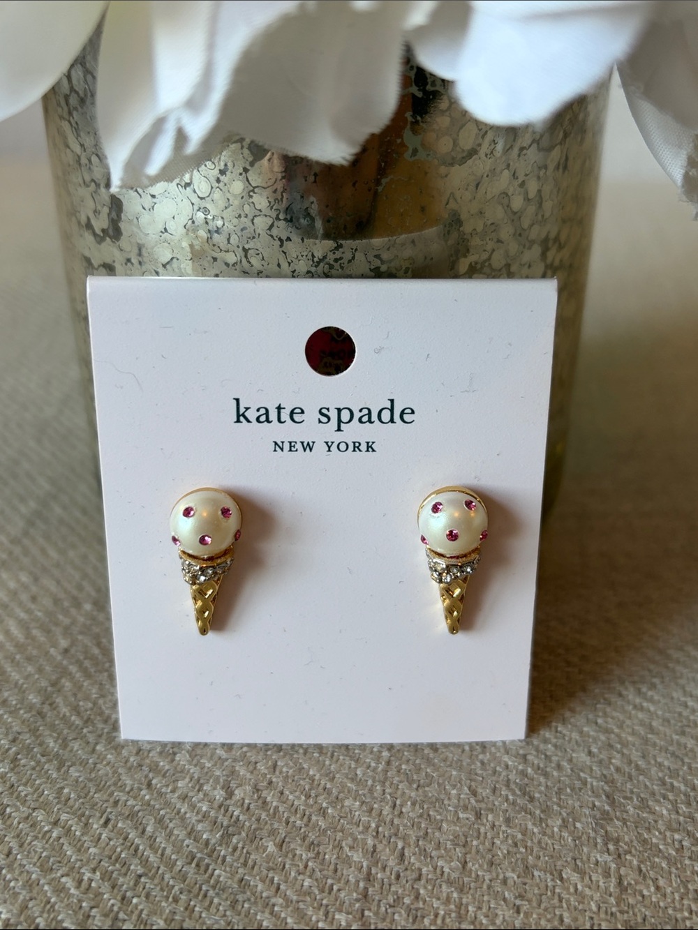kate spade Carnival Nights Ice Cream Cone Pink & Gold Stud Earrings NWT